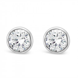 Round Rub-Over Set Solitaire Diamond Earrings, Set in 18ct White Gold. Tdw 0.40ct